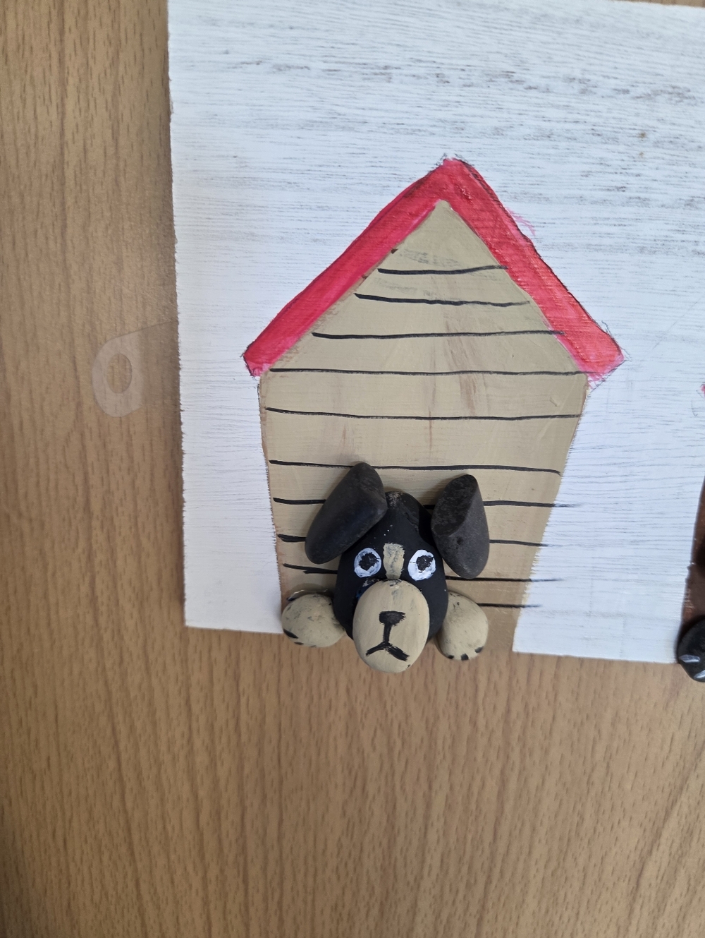 Handmade Dog House Rock Wall Hanging - White with Brown & Red Accents 11 6 - Picture 3 of 4
